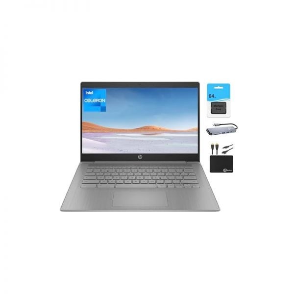 HP [해외] HP 크롬북 2024 최신 노트북 학생 업무용 14인치 HD 디스플레이 인텔 셀러론 N4120 프로세서 4GB RAM 128GB 저장공간 64GB eM
