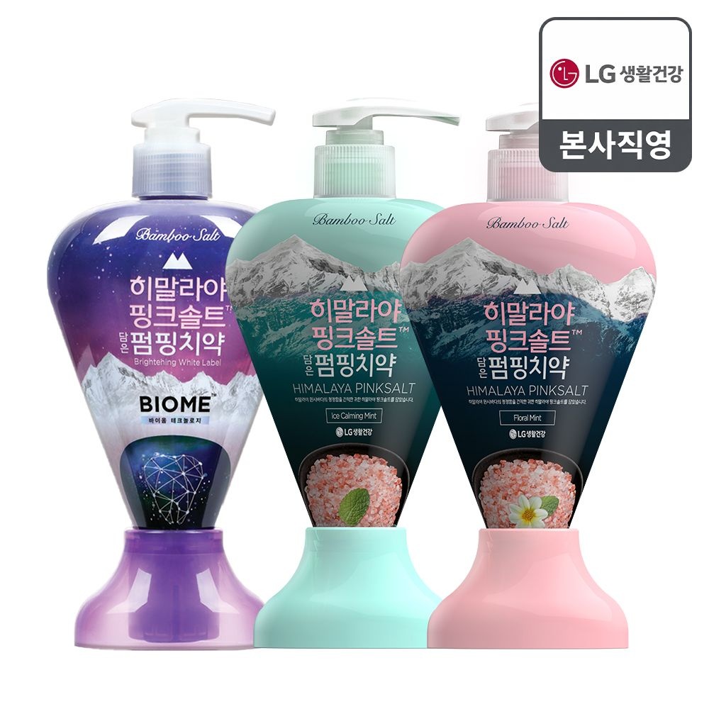 [APP전용][포토리뷰300P]히말라야 핑크솔트 펌핑치약 285G x 2개 (바이옴/플로럴/아이스 택1) (바이옴 285G x 2개)