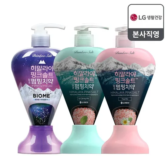 [APP전용][포토리뷰300P]히말라야 핑크솔트 펌핑치약 285G x 2개 (바이옴/플로럴/아이스 택1)