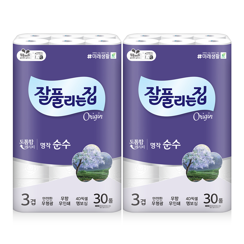 미래생활 잘풀리는집 명작 순수 화장지 30m x 30롤 x 2팩