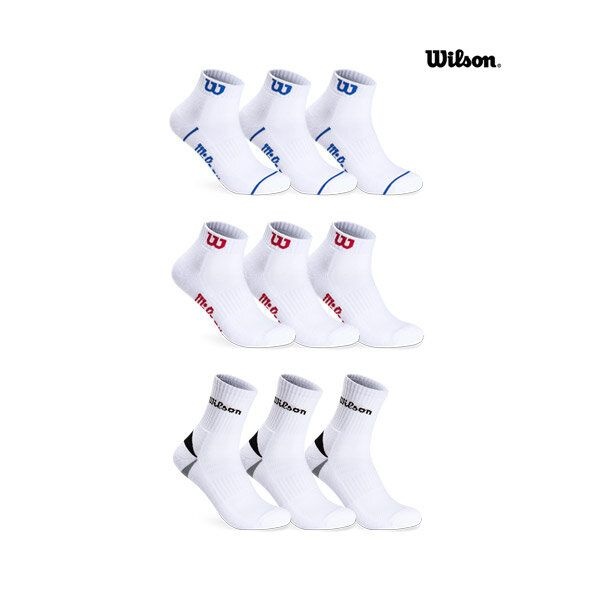 [패션플러스][윌슨][윌슨] 남성 여성 3PACK 스포츠쿠션 발목/중목/크루삭스 테니스 운동 양말세트