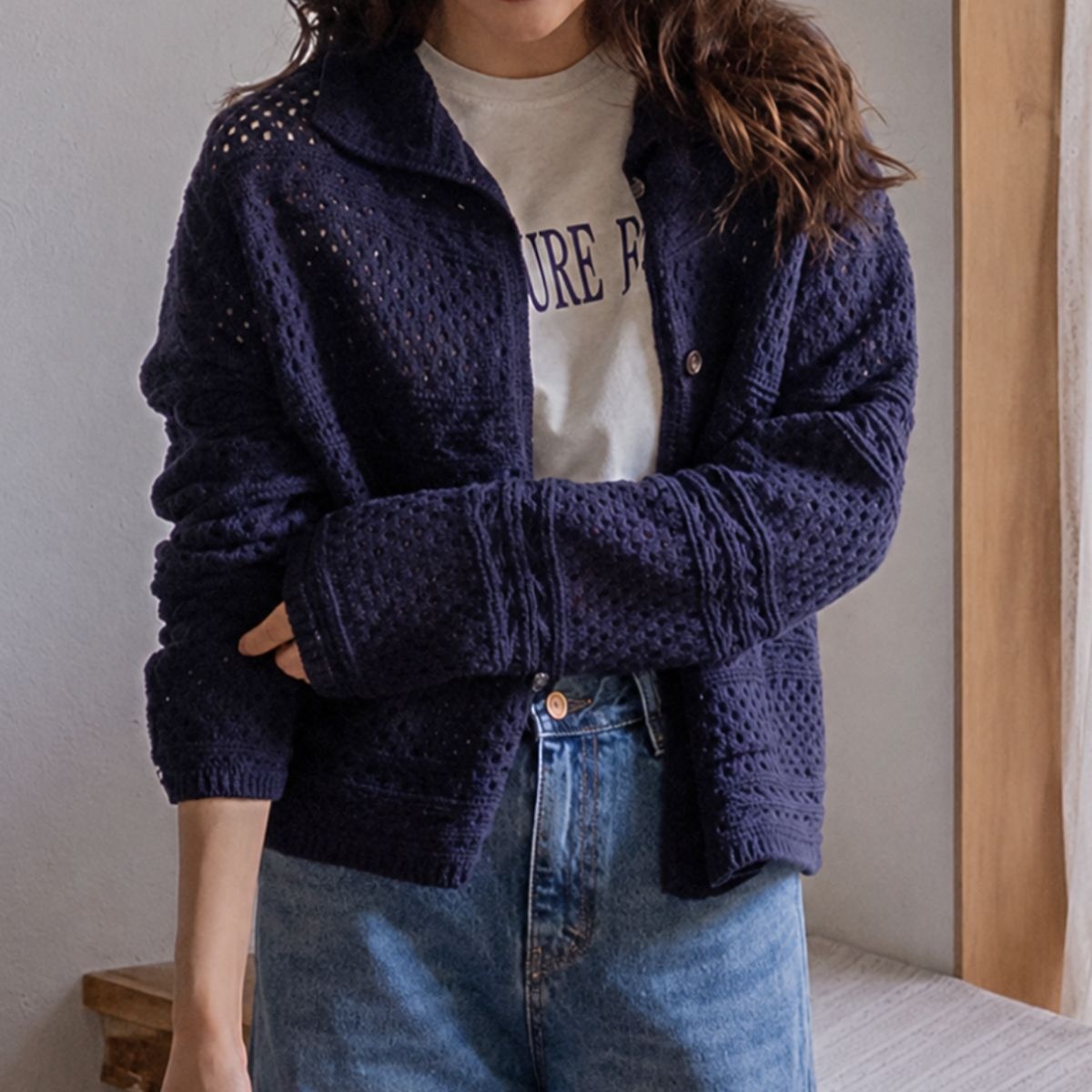 [재오픈][LABEL] 코지 보송한 크로쉐 카라 가디건