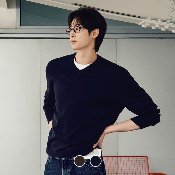 056902 [변우석] 12gg 울혼방 브이넥 긴팔 풀오버