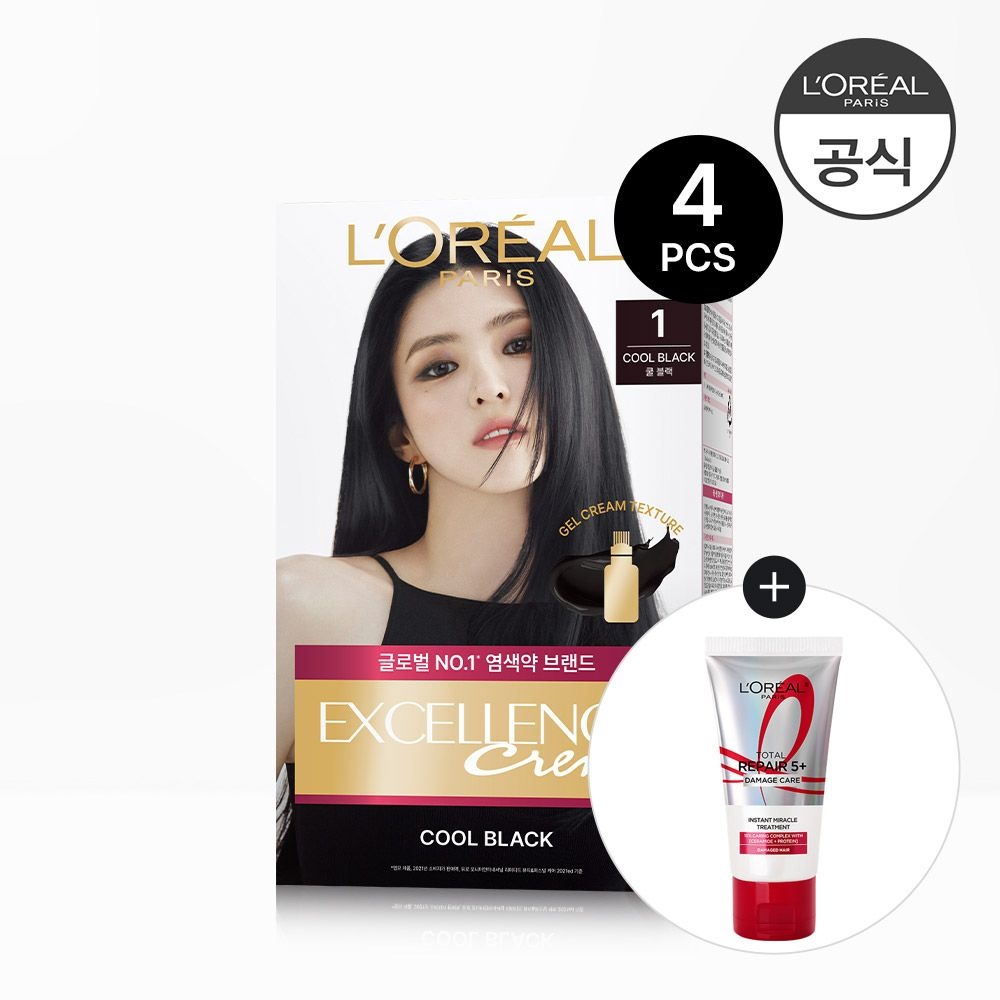 [오늘출발] 로레알파리 엑셀랑스 크림 염모제 4개 세트 (증)데일리 손상 헤어팩？50ml