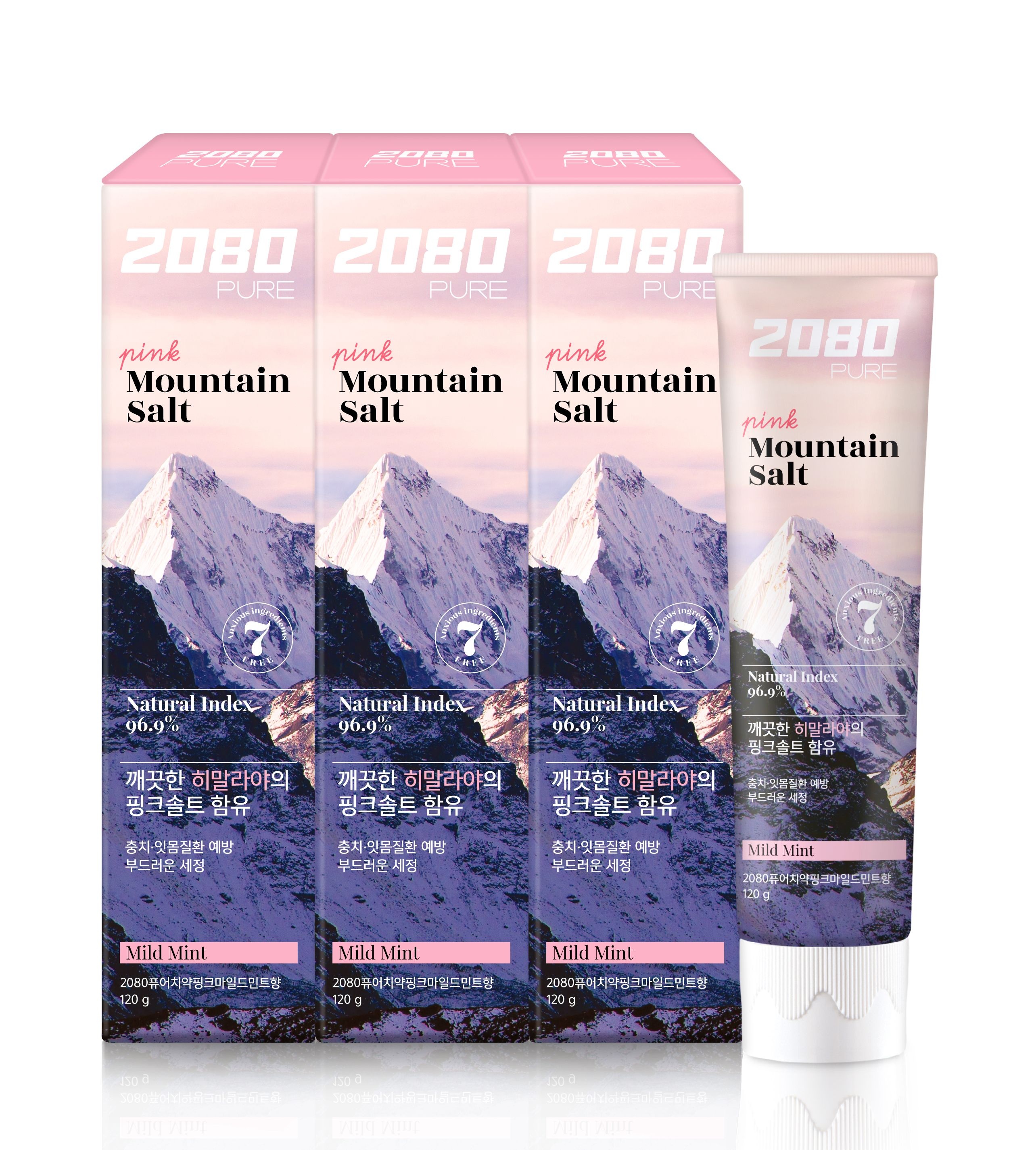 2080 애경 2080 퓨어 핑크 마운틴솔트 치약 120g / 마일드민트 / 프레쉬민트