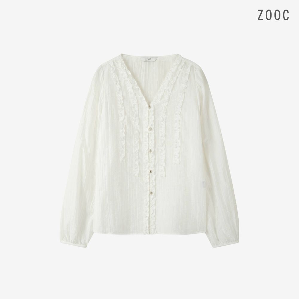 [ZOOC] 브이넥 프릴 레이스 시어 블라우스 WH_V263PSC904