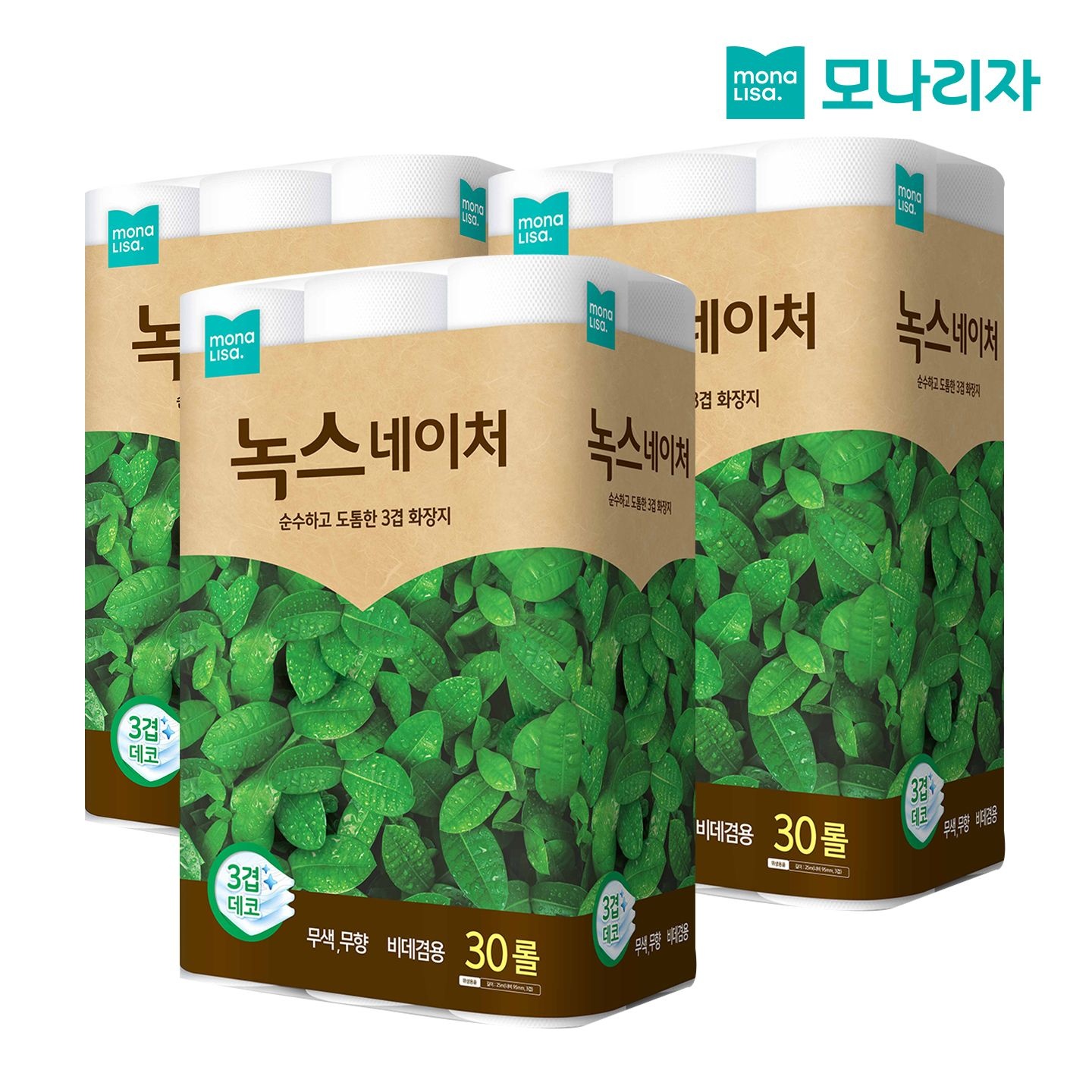 [딜크릿] 모나리자 녹스 네이처 비데겸용 휴지 25m 30롤 X 3개 (총90개)