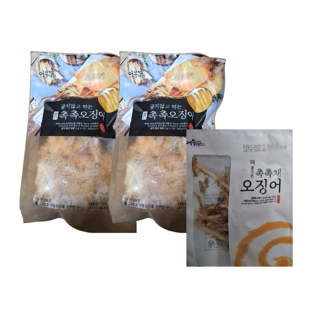 어부예찬 국내산 촉촉오징어 왕특대 4미(2미X2봉)+오징어채 1봉(50gX1)