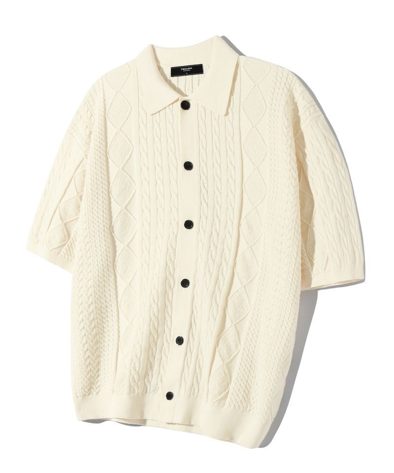 매장정품 TRILLION 트릴리온 워셔블 케이블 하프 슬리브 버튼 업 니트 (CREAM) TRSKN28CR 1656000