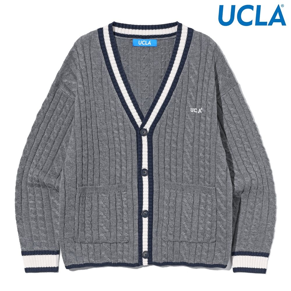 UCLA 남여공용 오버핏 프레피 케이블 브이넥 가디건 UB9GD71_35