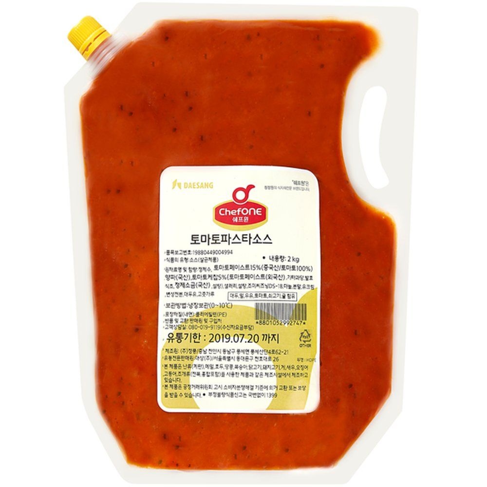 냉장 대상 쉐프원 토마토 파스타소스 2kg 1BOX (5입)