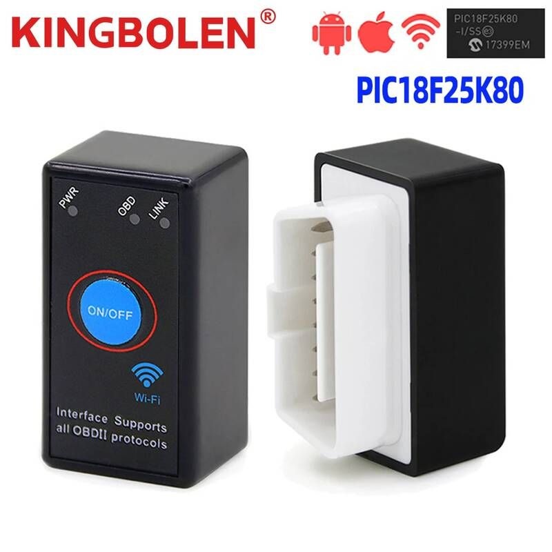 UnKnown [해외] 자동차 스캐너 차량 점검기 진단기 와이파이 ELM327 4MHz PIC18F25K80 칩 V1.5 버튼 블루투스 OBDII 진단 도구 IOS/안드로이