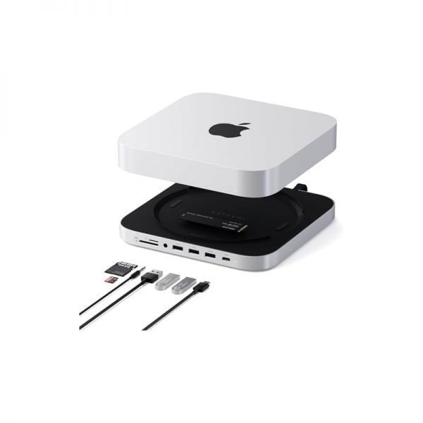Satechi [해외] Satechi 사테치 Mac mini 허브 스탠드 NVME SATA M.2 SSD 외장 케이스 포함 USB C 10Gbps 포트 1개 A 5 3개 2.0 오디오 잭 Studio M2 M1