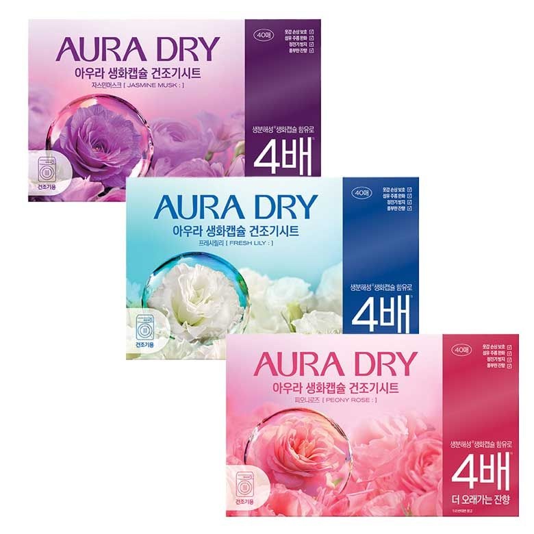 [롯데백화점] LG생활건강 AURA 생화캡슐 드라이시트 40매 선택 1개