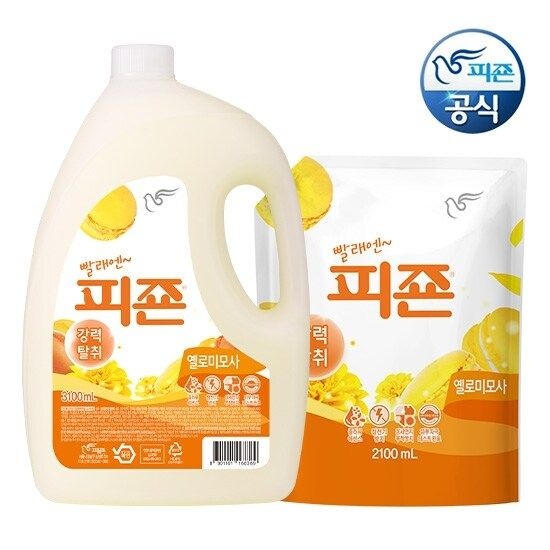 피죤 섬유유연제 옐로미모사 3.1L 용기 x 1개+2100ml 리필 x 1개