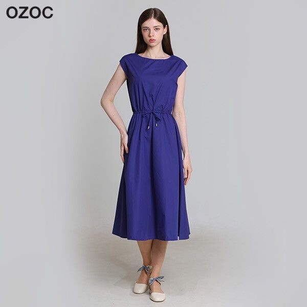 [오조크(OZOC)] 허리벨트 민소매 A라인 원피스 (택가격
