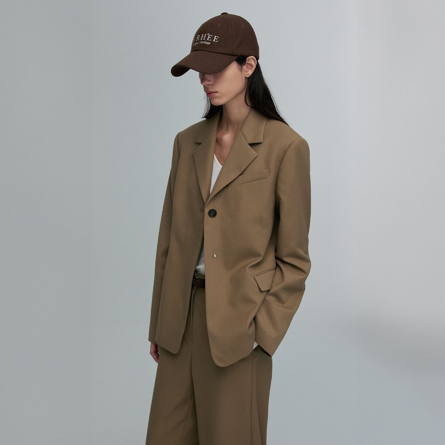리이 WOOL BLEND OVERSIZED BLAZER TAUPE