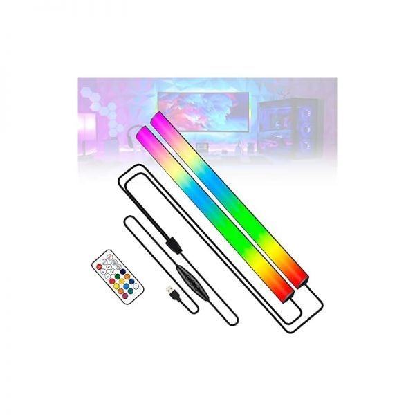 [해외] JUSJUBR 2PC RGB 모니터 하부 조명 353가지 색상 모드가 있는 게임 리모컨이 LED 데스크 방 PC 설정용 218225