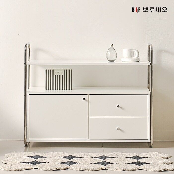 앳홈 모노 크롬 스틸 1000 도어+서랍형 수납장 미드센츄리