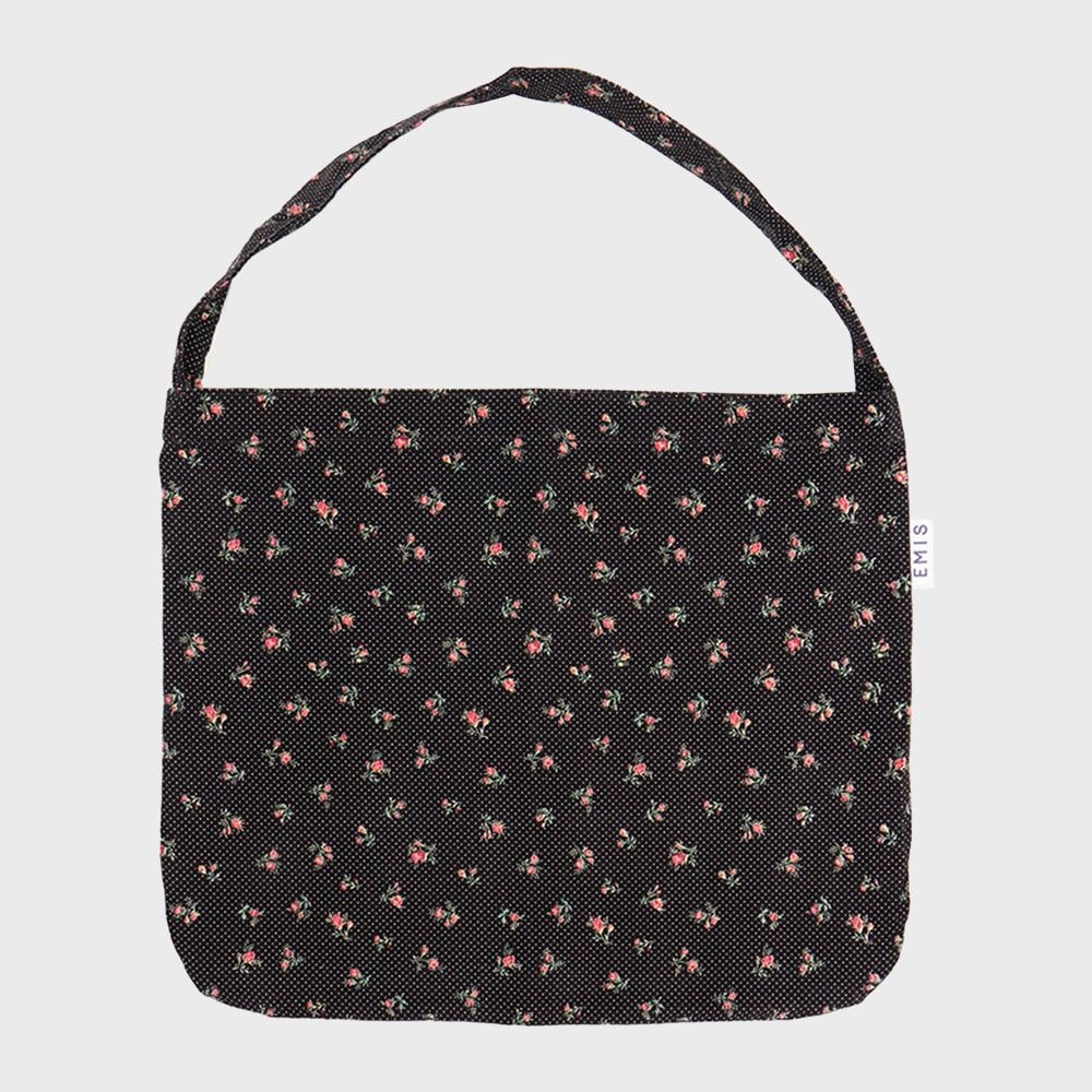 FLOWER CORDUROY ECO BAG-BLACK
