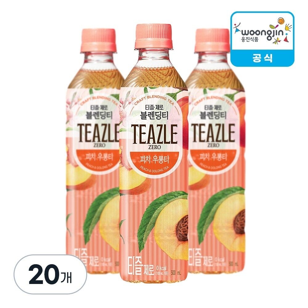 웅진식품 티즐 제로 피치우롱티 500ml, 20개