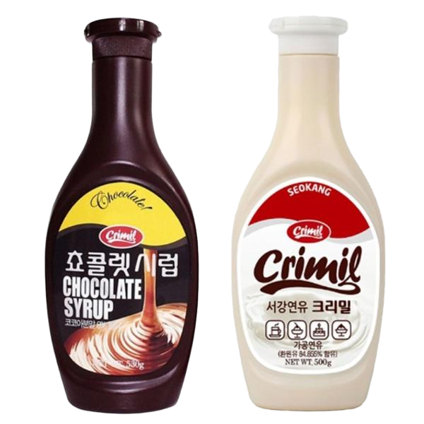 서강 초코시럽 + 연유 500g 2개 홈카페 아이스크림 토핑 빙수 와플 팬케이크
