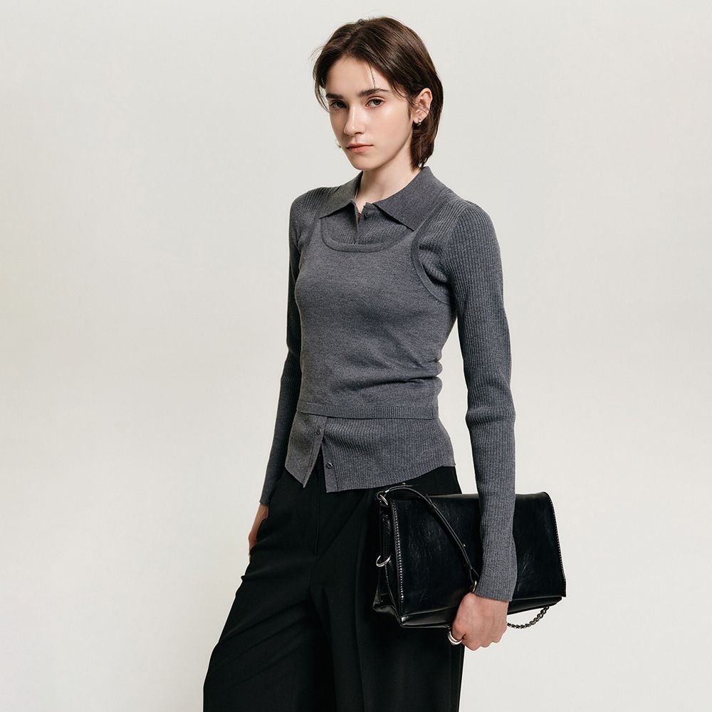 [룩캐스트]시아 카라 가디건 슬리브리스 셋업 니트 / SIA COLLAR CARDIGAN SLEEVELESS SET UP KNIT_4colors