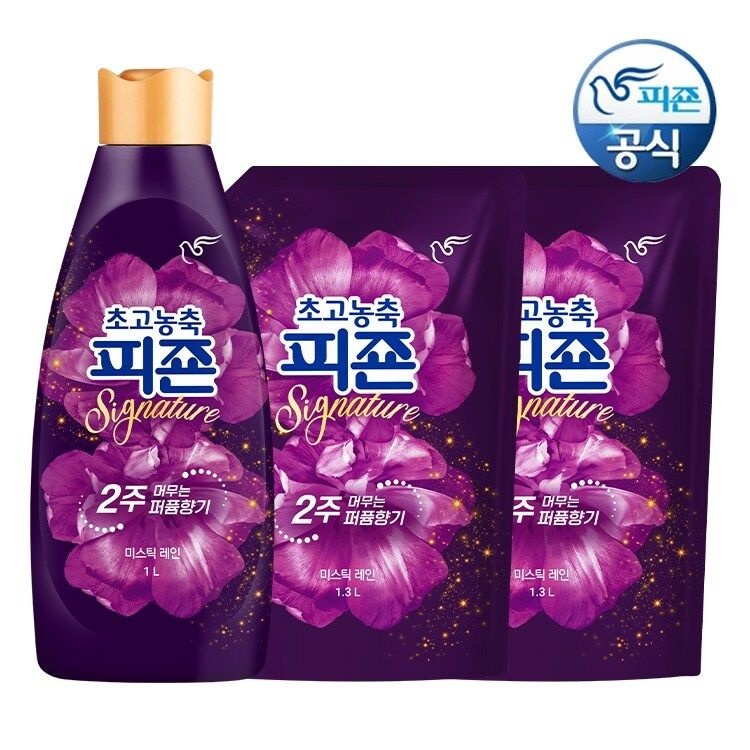 피죤 초고농축 섬유유연제 미스틱레인 1L 용기 x 1개+1.3L 리필 x 2개