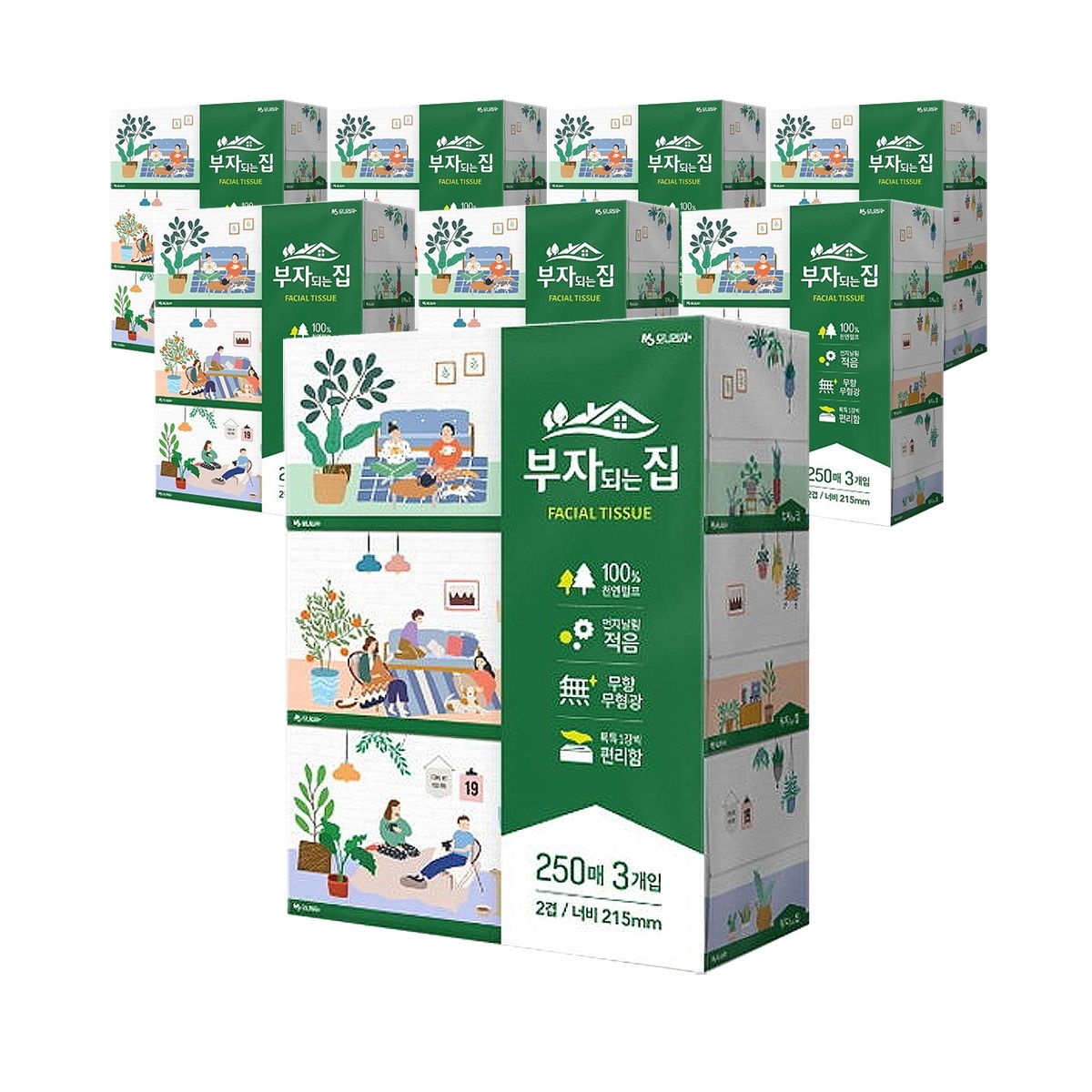 모나리자 부자되는집 250매x3개입 8팩 각티슈 화장지 휴지