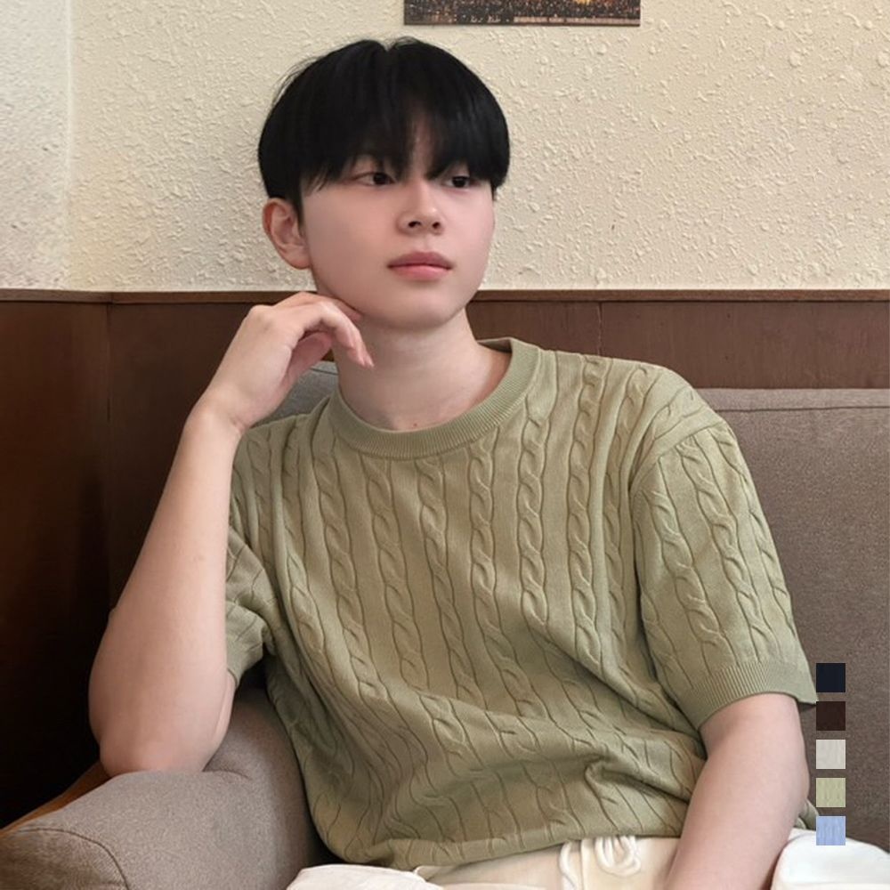 [ON]린넨라이크 케이블 세미 오버핏 반팔 니트 _5colors