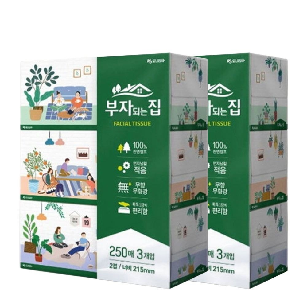 모나리자 부자되는집 각티슈 250매x3입 2팩 /미용 티슈 곽티슈