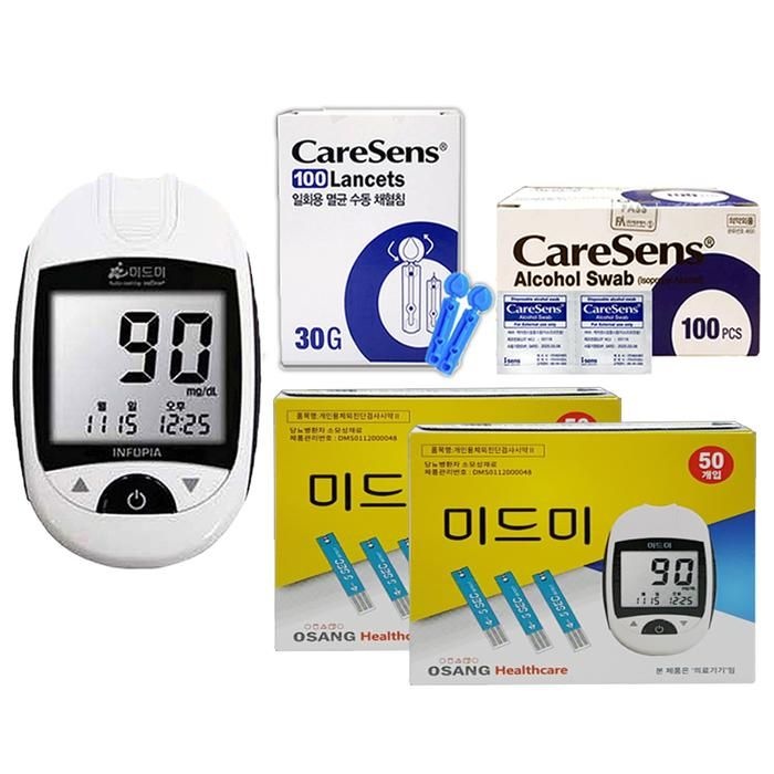 미드미 혈당기계+검사지100매+채혈침110개+솜100개 D