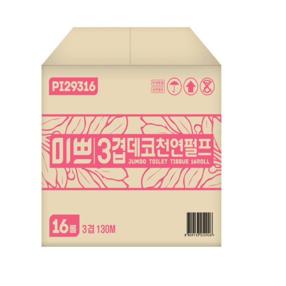 PAMPAS 미쁘 데코 무형광 점보롤 3겹 130m 16롤 1팩