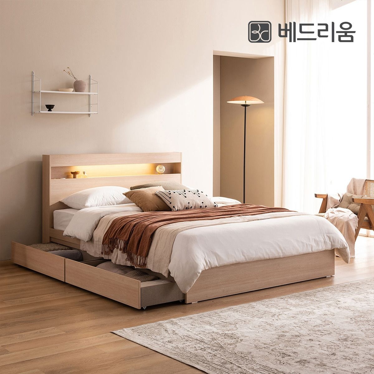 (현대Hmall) [베드리움] 파인드 LED 서랍침대(SS)+NEW 노블아워 유로탑 (사은품 뉴오픈협탁)