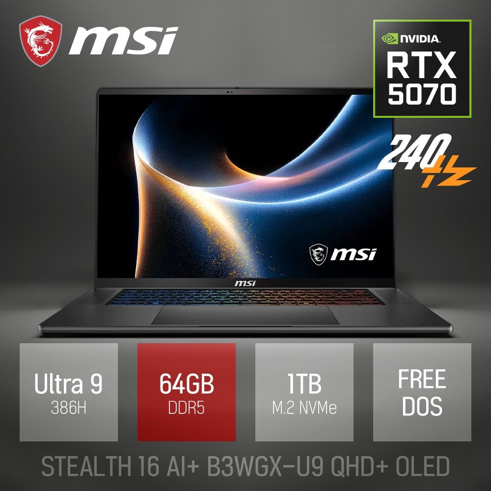 ⓒ MSI 스텔스 16 AI+ B3WGX-U9 QHD+ OLED 64GB 1TB / 16인치 포토샵 영상편집 게임 AI 노트북