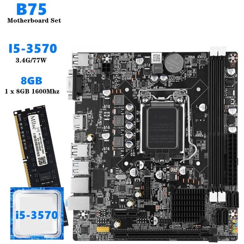 UnKnown [해외] 마더보드 메인보드 B75 LGA 1155 세트 인텔 코어 I5 3570 CPU 8GB 1600MHz DDR3 메모리 SATA III USB 3.0 콤비네이션