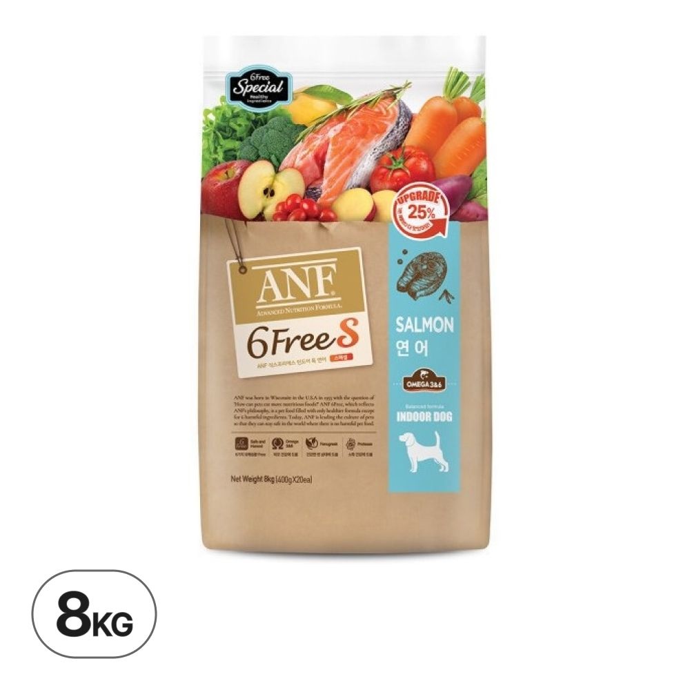 ANF 식스프리 에스 연어 8Kg 인도어 독 반려견 강아지 피부 사료 6FREE S