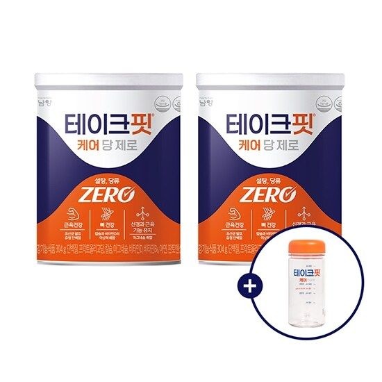 테이크핏 케어 당제로 발효유청단백질 304g 2캔+보틀+스푼(16일분)