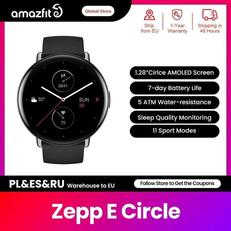 [해외] 스마트워치 Zepp E 서클 5ATM 방수 수면 품질 모니터링 7 일 배터리 스마트 워치