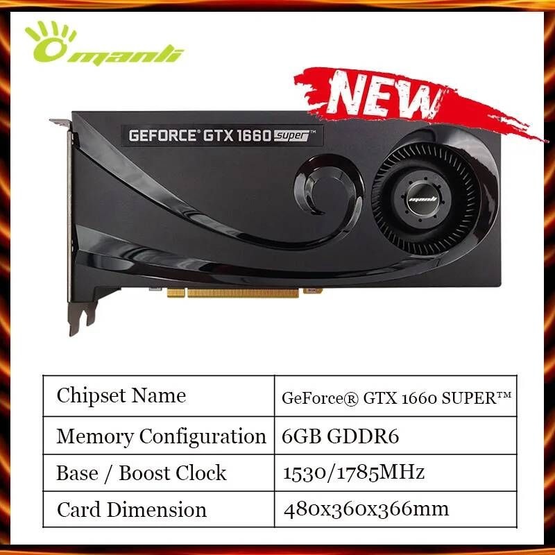 UnKnown [해외] MANLI GeForce- GTX 1660 슈퍼 6GB 방열판 송풍기 팬 그래픽 GPU 192bit DDR6 게임 카드
