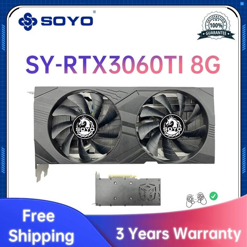 UnKnown [해외] SOYO- RTX 3060Ti 8GB 그래픽 카드 GDDR6 256bit NVIDIA GPU DP * 3 PCI Express 4.0x16 8Pin 데스크탑 컴퓨터 게임