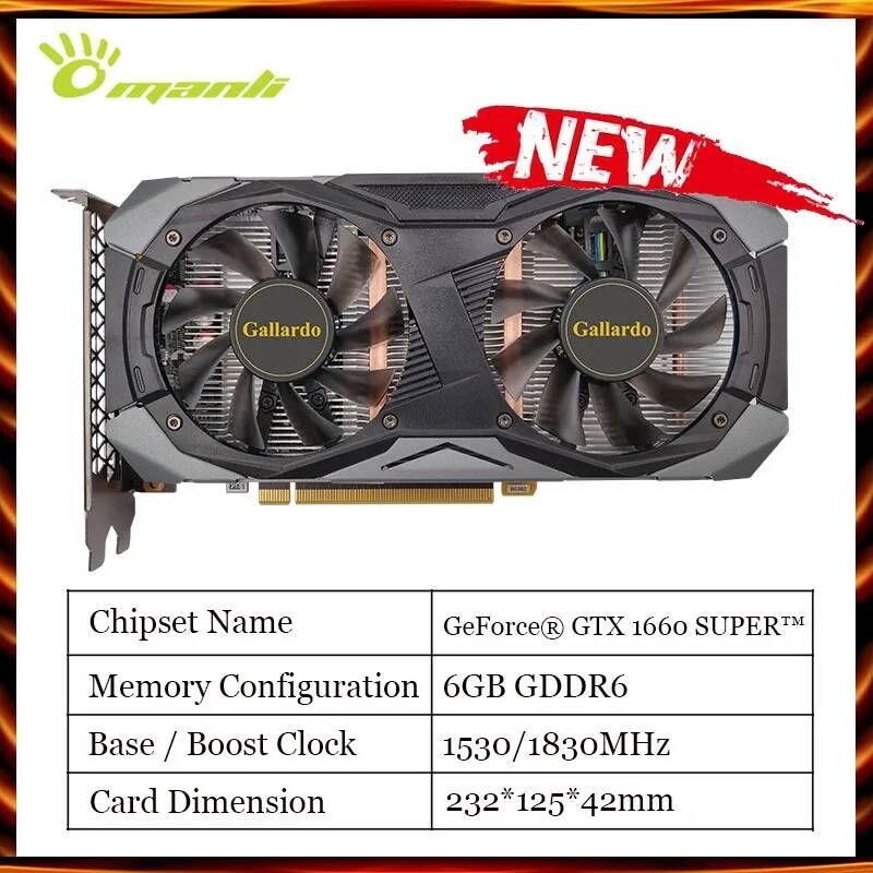 [해외] MANLI- GeForce GTX 1660 슈퍼 가야도 6GB 그래픽 GPU 192bit DDR6 게임 카드