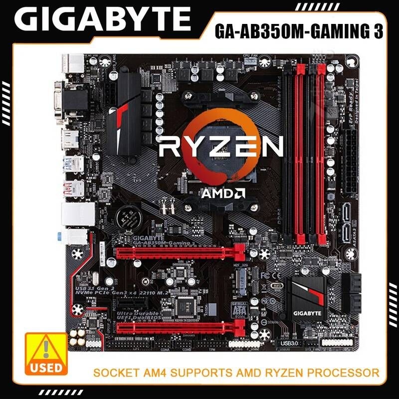 [해외] 마더보드 메인보드 AMD 및 AM4 용 기가바이트 GA-AB350M-GAMING 3 마더 보드 Ryzen 프로세서 4 DDR4 DIMM 슬롯 64G PCI Express