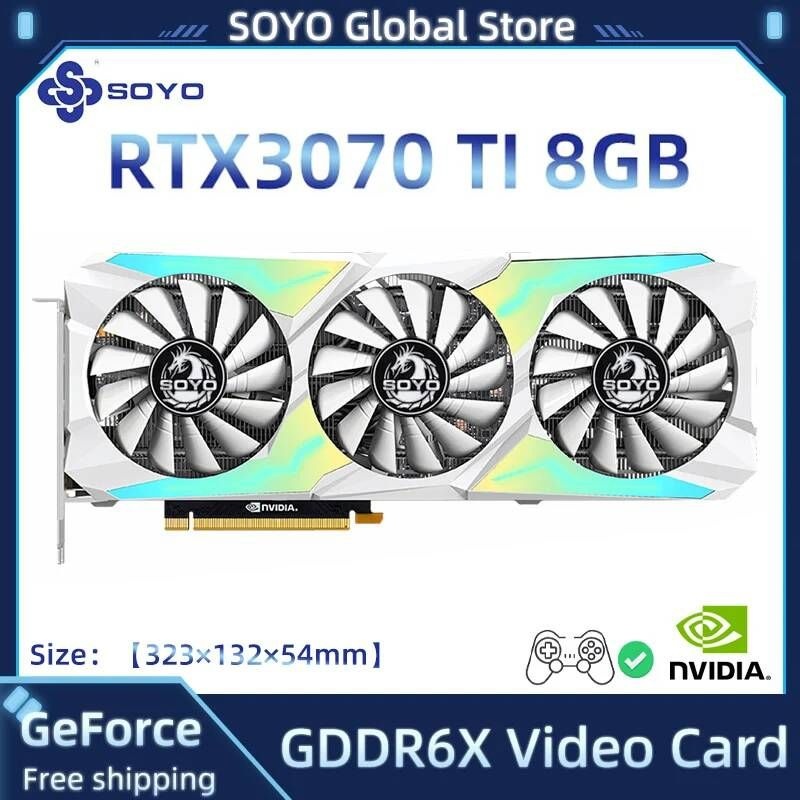 [해외] SOYO GeForce RTX3070Ti RTX3070 8G 그래픽 카드 GDDR6X 256Bit 12Pin NVIDIA 게임용 비디오 컴퓨터 PC PCI Express X16 4.0