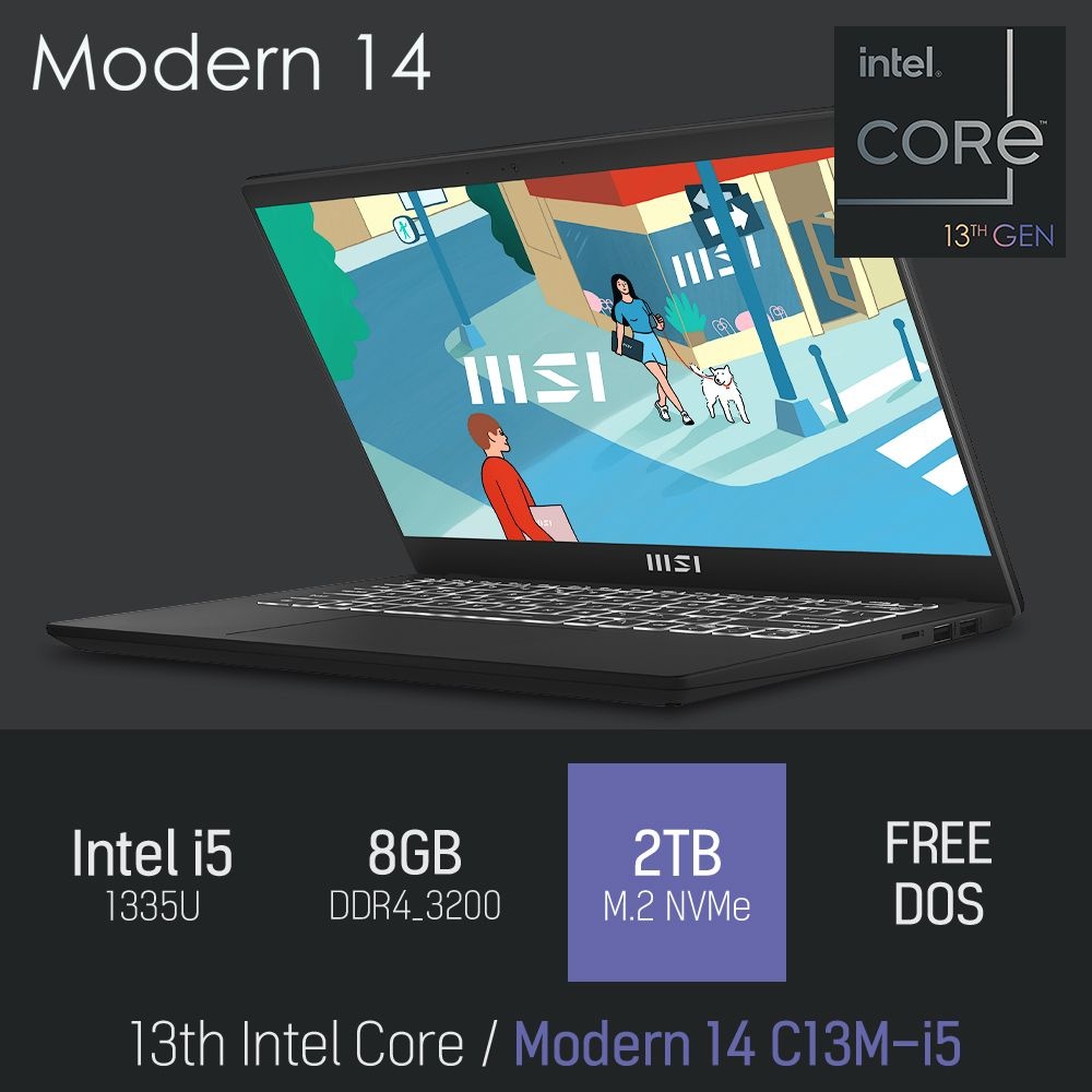 ⓒ MSI Modern 14 C13M-i5 i5-1335U 8GB 2TB / 초경량 14인치 사무용 인강용 비즈니스 노트북
