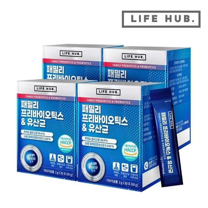 [라이프허브] 패밀리 프리바이오틱스 유산균 4세트 (2g x 120포) 4개월분