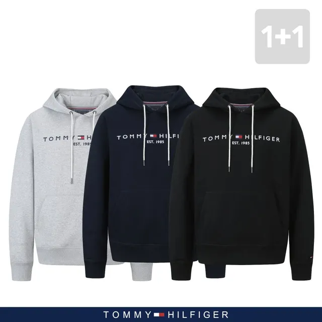 타미힐피거 1+1 [기모] 남여공용 타미힐피거 자수로고 후드티셔츠
