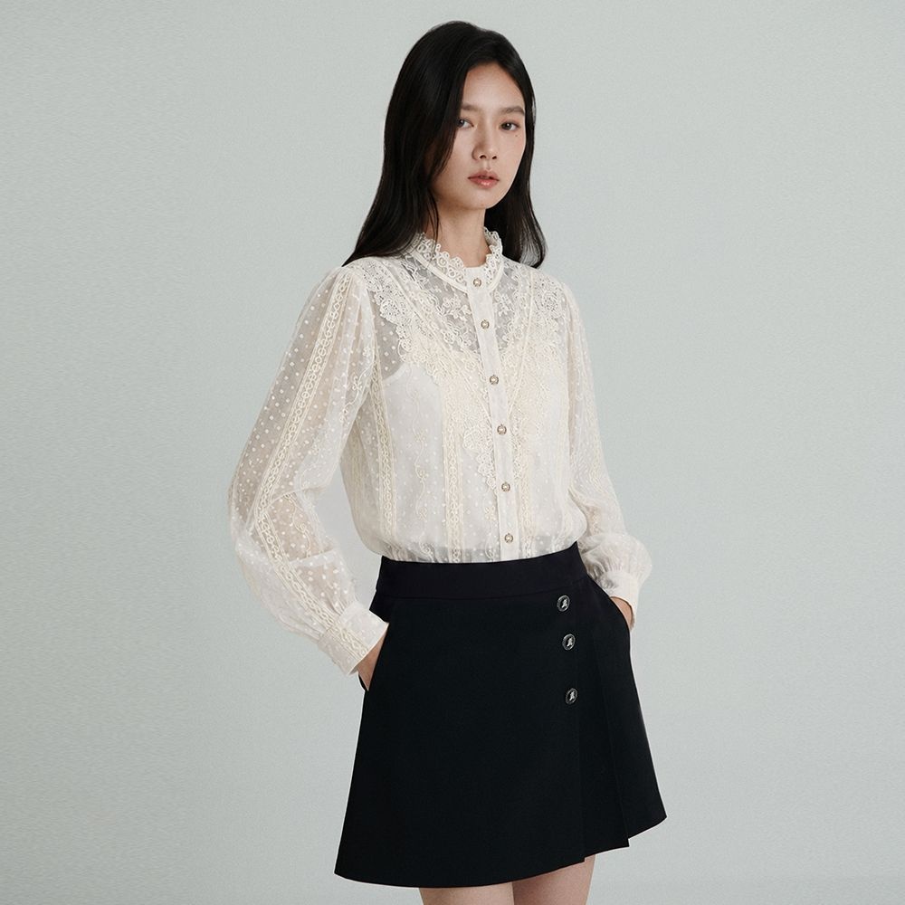 샤틴 레이스 프릴 시스루 블라우스 O263T251
