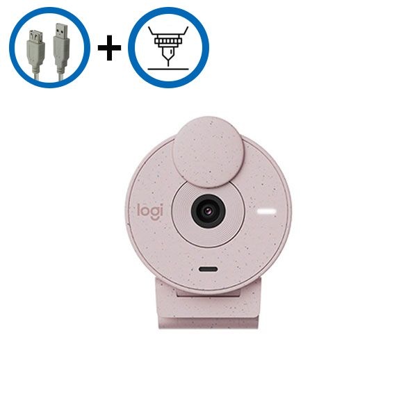 연장케이블+각인서비스 로지텍 Brio300 FHD 브리오 300 로즈 화상카메라 웹캠 캠 컴퓨터 PC 줌