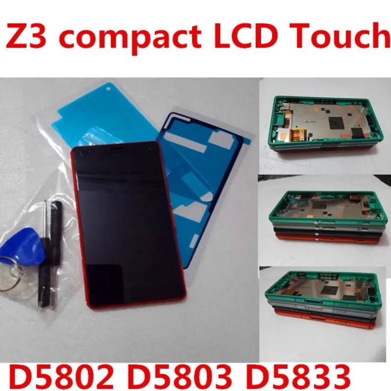 [해외] 스마트폰 액정 교체 부품 소니 엑스페리아 Z3 컴팩트 LCD 디스플레이 터치 스크린 프레임 미니 D5803 D5833 4.6 인치